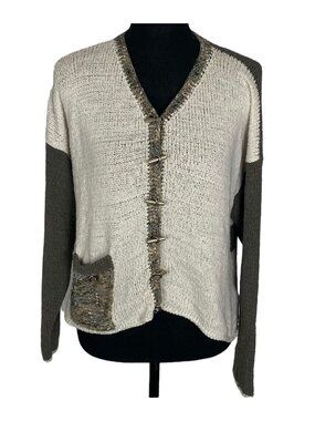 Vtg ANI BARRIE Women Toggle Buttons V Neck Sweater Sz M Cream Art to Wear 58-16